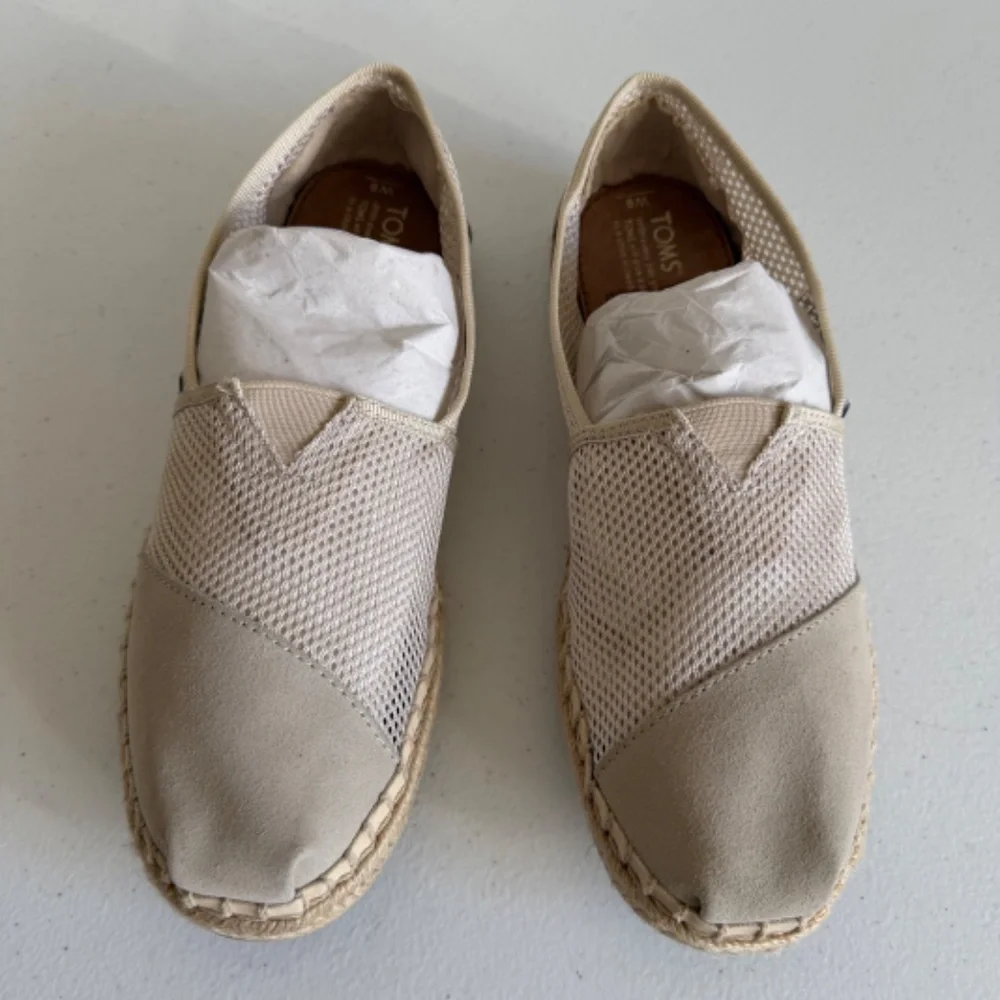 TOMS Alpargata Espadrille‎ Mesh and Suede Slip-On Cream Shoe Size 9
